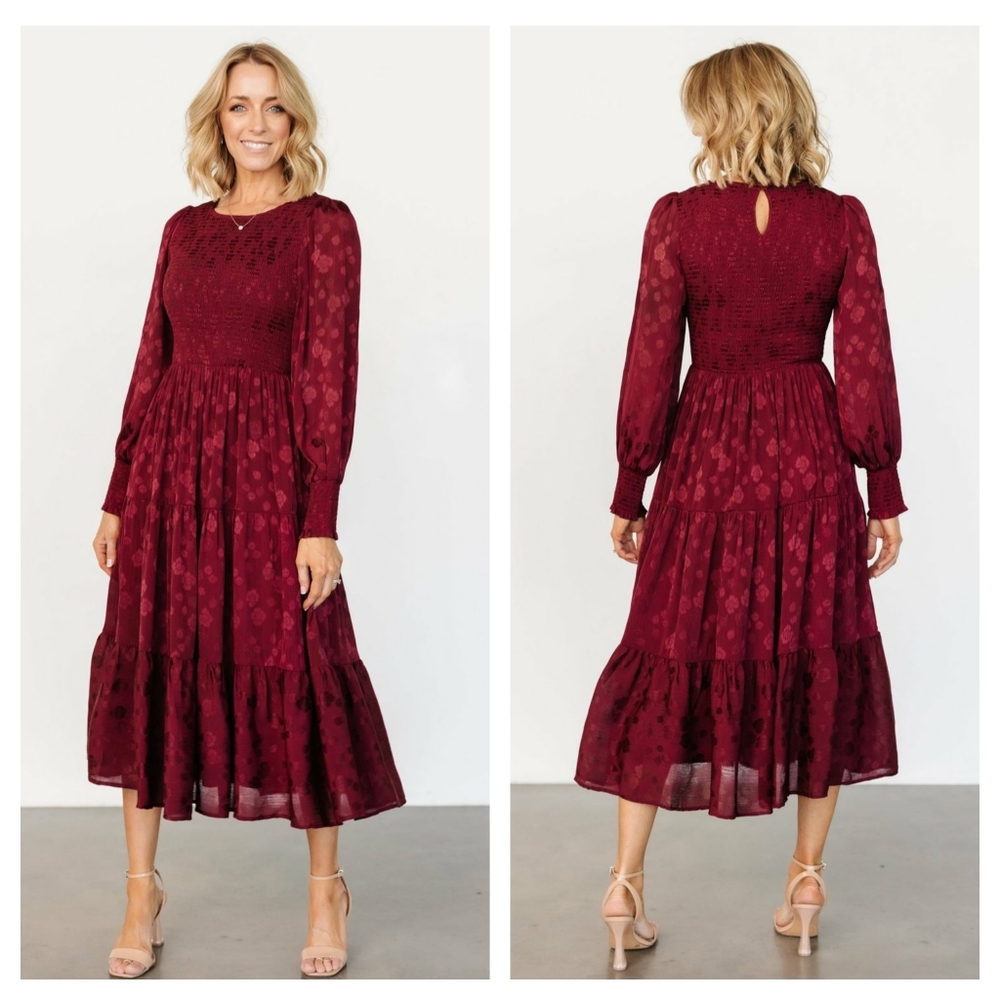 Baltic Born Stockholm Smocked Midi Dress Long Sleeve New Without Tags